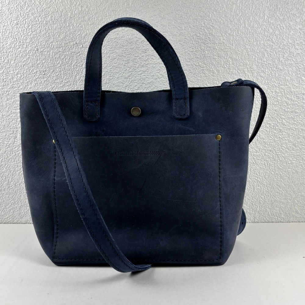 Portland Leather Goods Crossbody Tote Womens Navy Blue Leather Artisan Boho